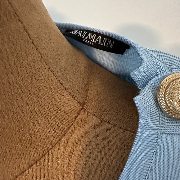 Balmain Baby Blue Rib Knit Mini Dress - Picture 6 of 6